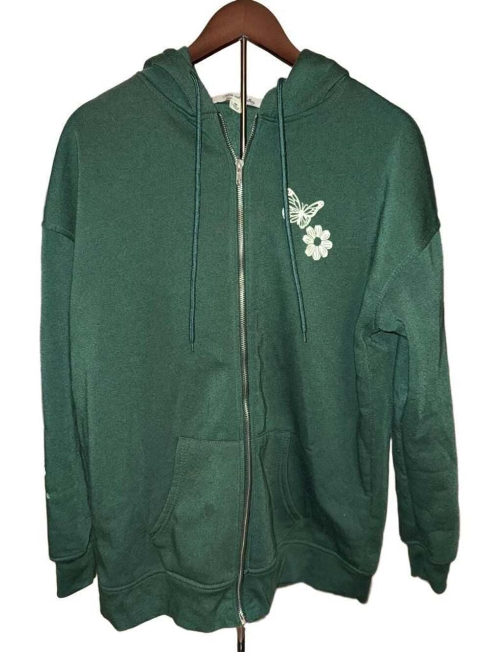 Vine & Valley Green Botanical Graphic Zip-Up Hoodie Size M Cottagecore
